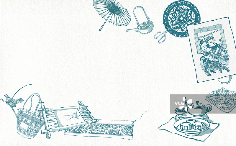 新中式非遗手工艺集合线描插画图片素材