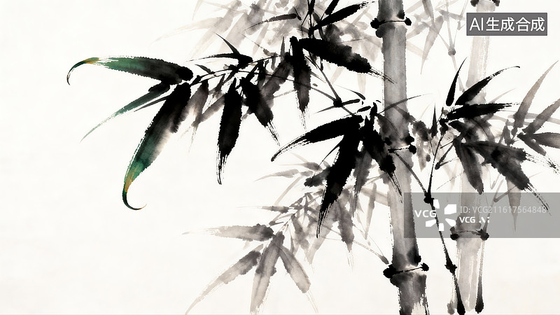 【AI数字艺术】水墨竹枝竹叶画图片素材