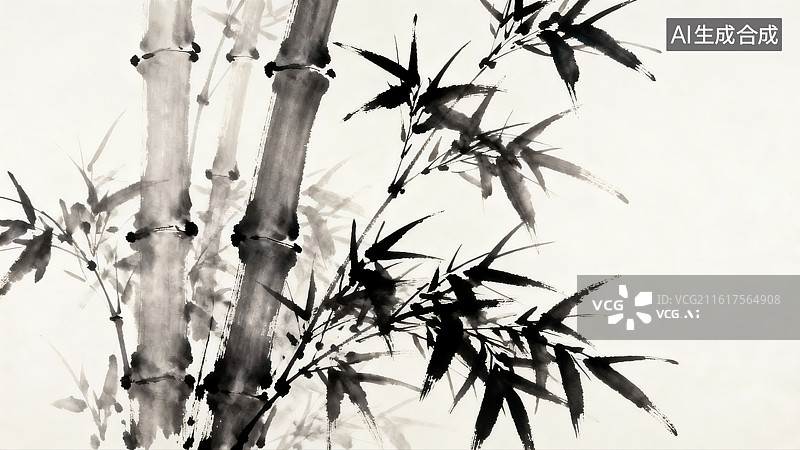 【AI数字艺术】水墨竹枝竹叶画图片素材