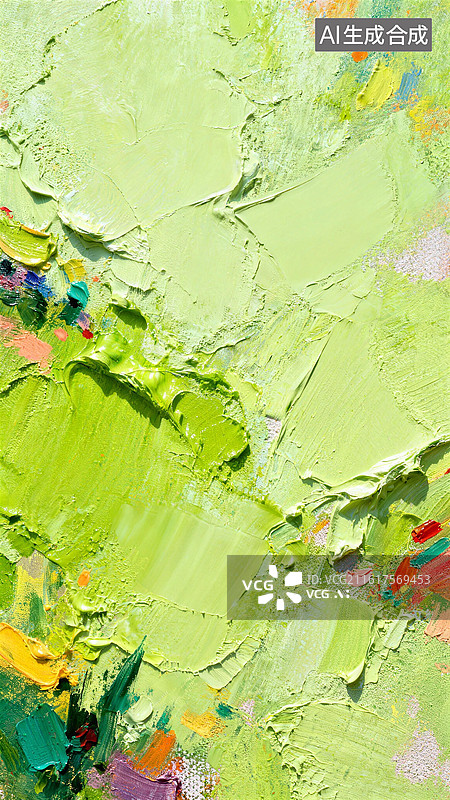 【AI数字艺术】油画质感涂鸦绿色彩色点缀插画壁纸背景图片素材