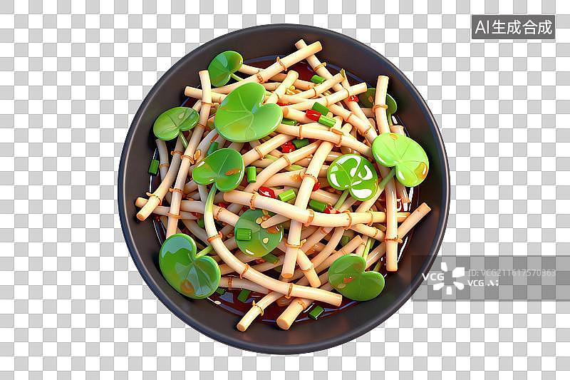 【AI数字艺术】卡通风格，凉拌鱼腥草PNG格式的免扣元素图片素材