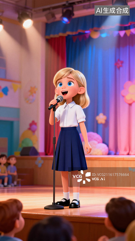 【AI数字艺术】小女孩在舞台上演唱图片素材