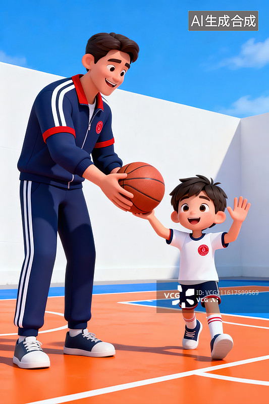 【AI数字艺术】父子在篮球场打球图片素材