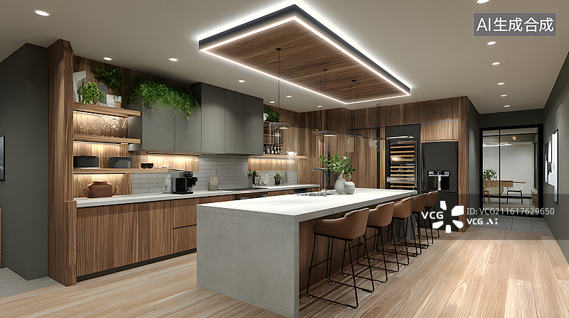 【AI数字艺术】现代厨房与家具配置图片素材
