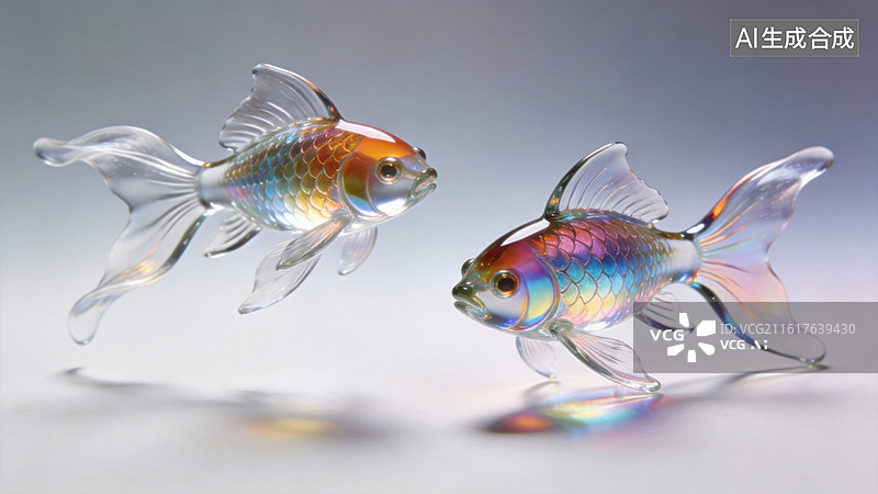 【AI数字艺术】两只色彩斑斓的金鱼游动图片素材