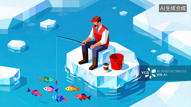 【AI数字艺术】冰上钓鱼的男子图片素材