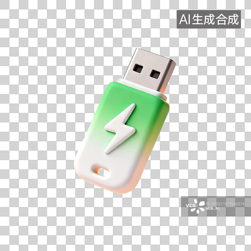 【AI数字艺术】3D渲染，卡通U盘元素，免抠元素图片素材