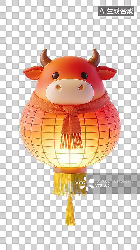 【AI数字艺术】国风萌牛灯笼生肖节日装饰电商素材图片素材