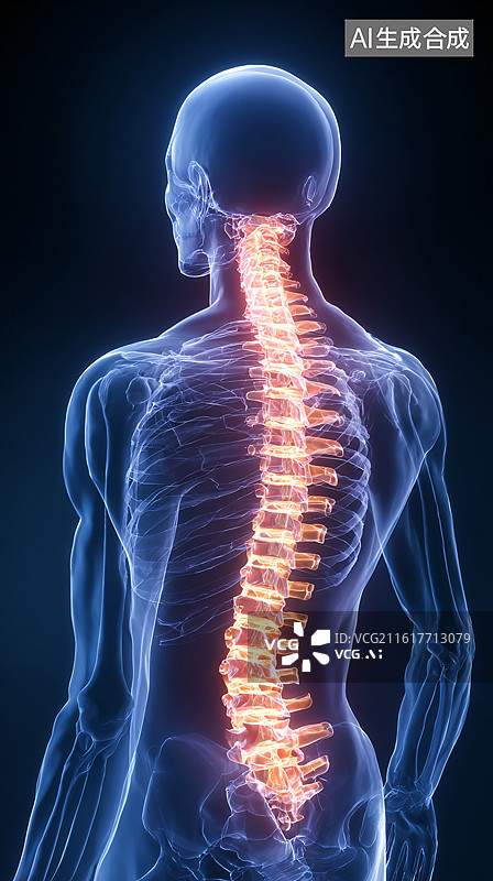 【AI数字艺术】3D发光人体脊柱骨骼解剖模型图片素材