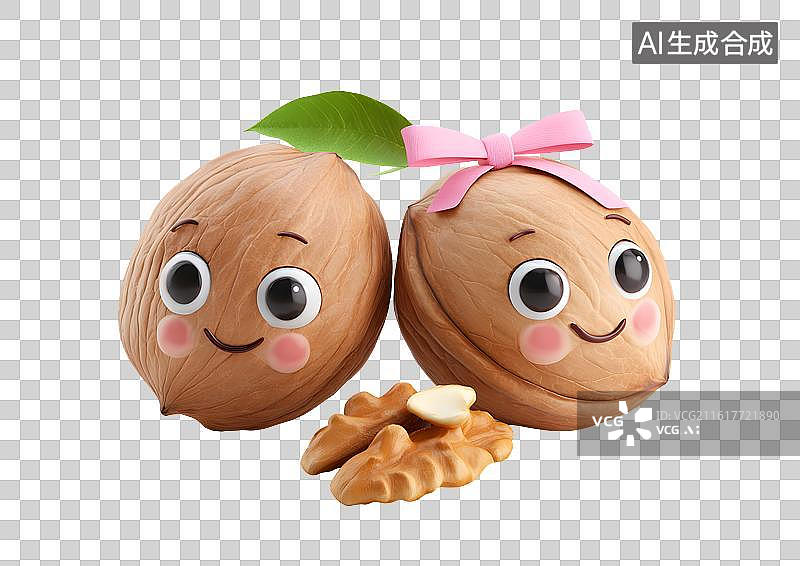【AI数字艺术】可爱的卡通核桃图片素材