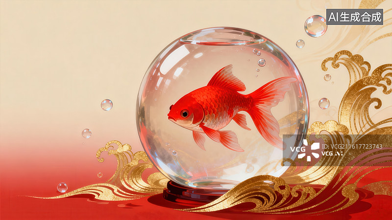 【AI数字艺术】金鱼在玻璃球中游动图片素材