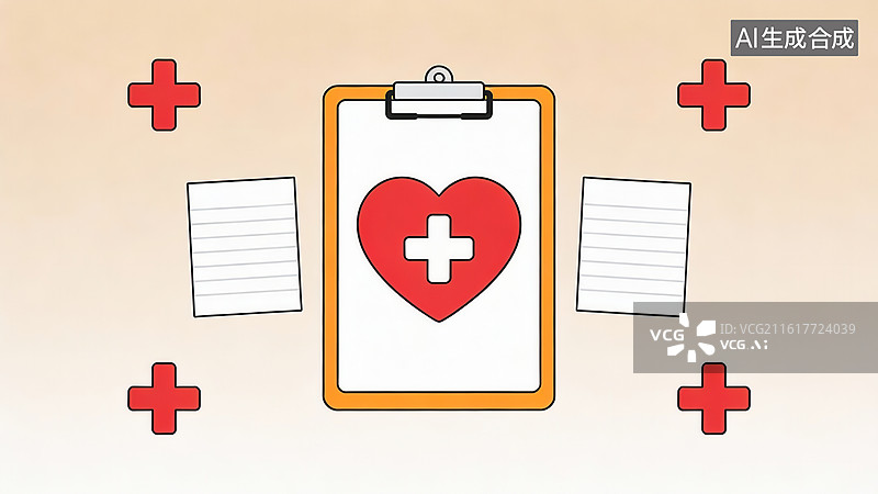 【AI数字艺术】医疗记录夹与红十字标志图片素材