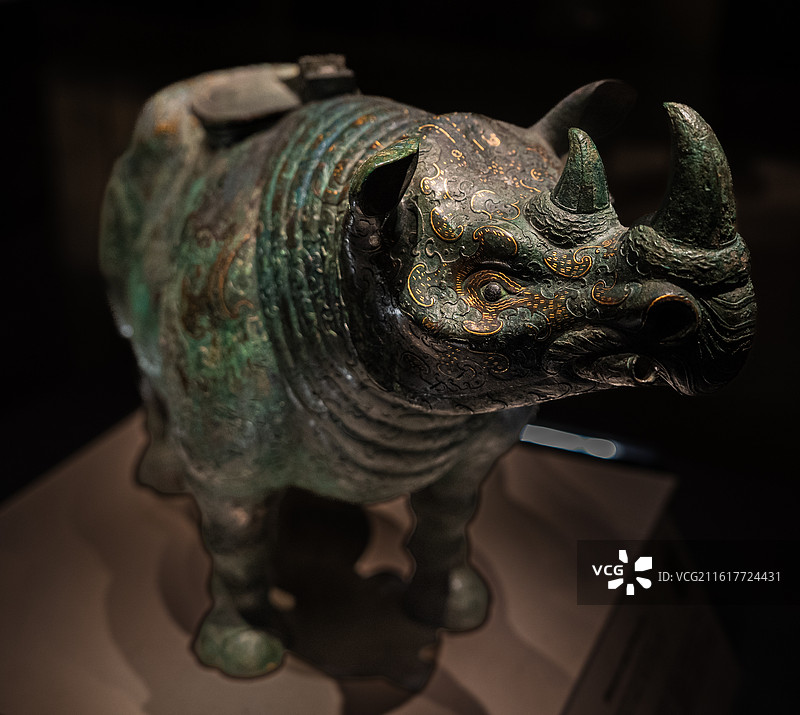 西汉 错金银云纹青铜犀尊 1963年陕西兴平出土 中国国家博物馆 镇馆之宝 国宝图片素材