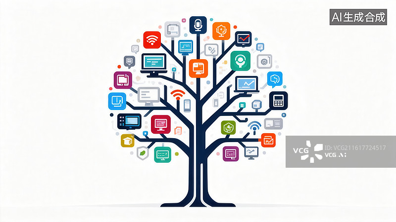 【AI数字艺术】科技树形图标组合图片素材