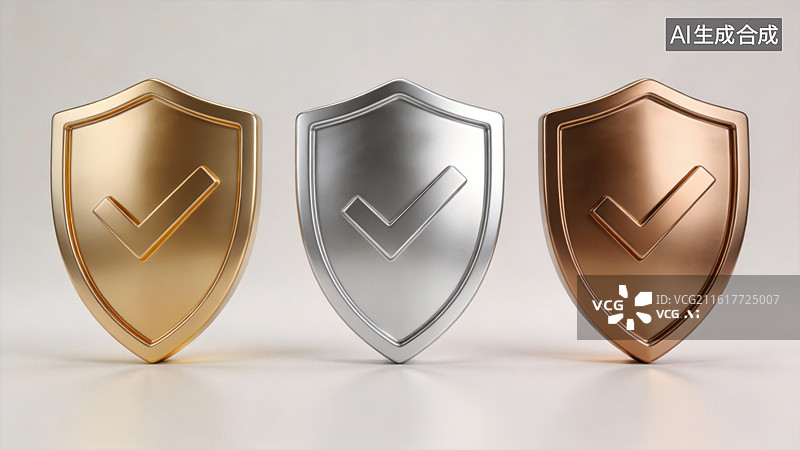 【AI数字艺术】三枚盾牌徽章并排展示图片素材