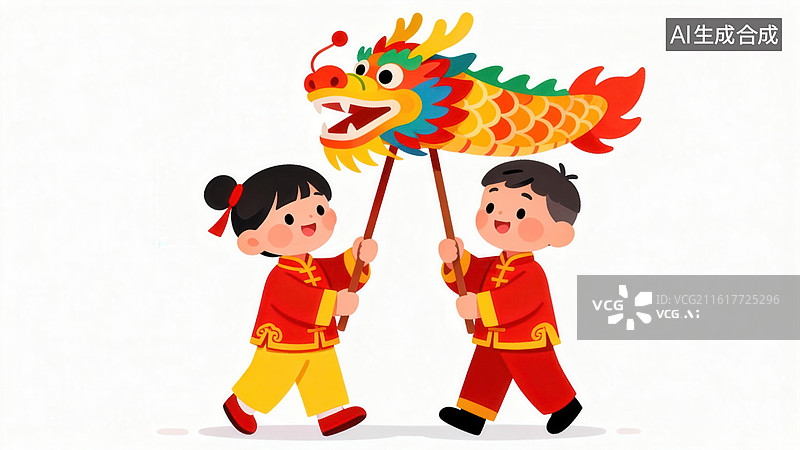 【AI数字艺术】儿童舞龙表演图片素材