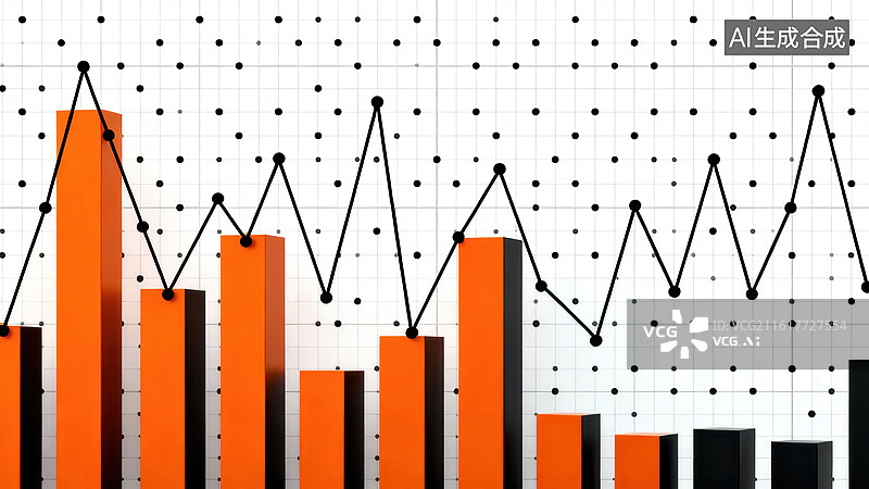 【AI数字艺术】橙色柱状图与折线趋势图图片素材