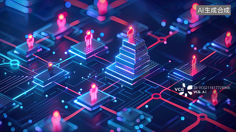 【AI数字艺术】科技感发光组织机构概念背景插画图片素材