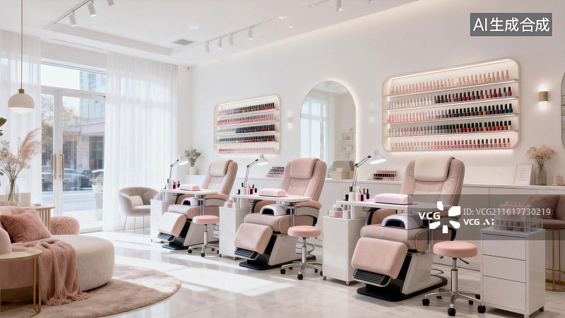 【AI数字艺术】现代美甲沙龙室内场景图片素材