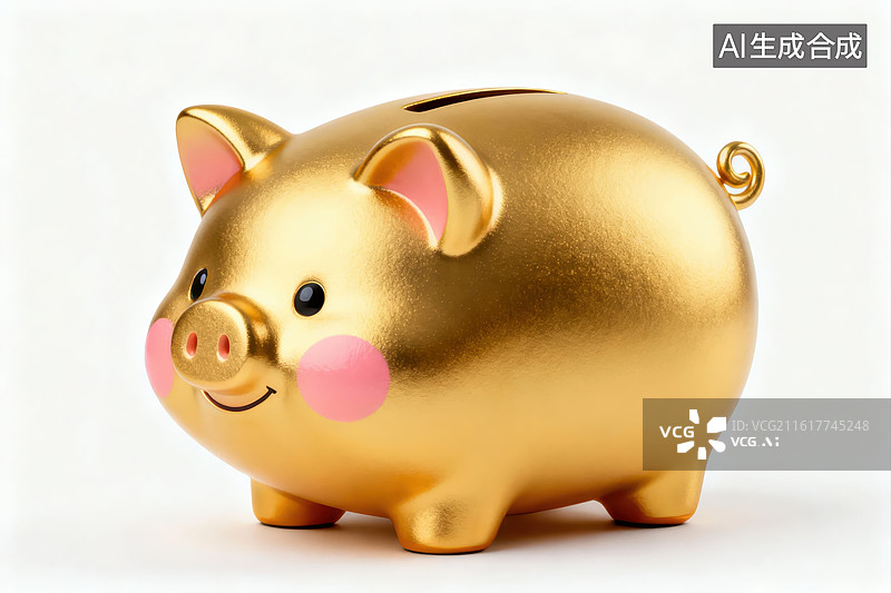 【AI数字艺术】金色小猪存钱罐图片素材