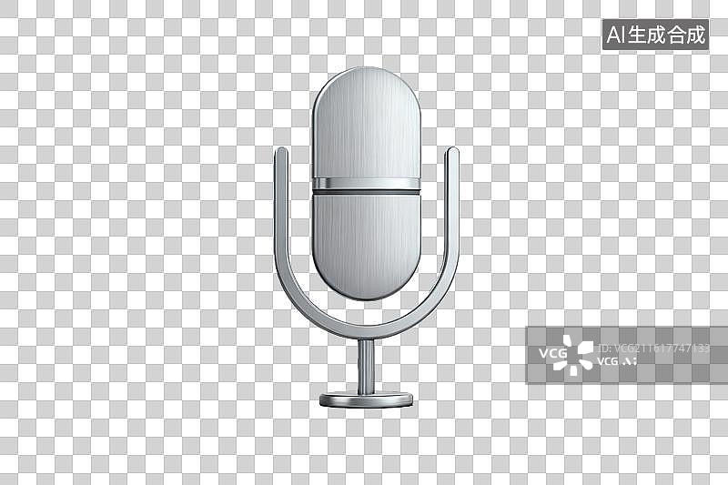 【AI数字艺术】银色麦克风静置于纯白背景图片素材