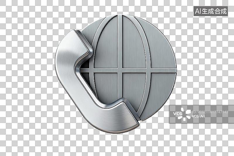 【AI数字艺术】金属质感电话与地球标志设计图片素材