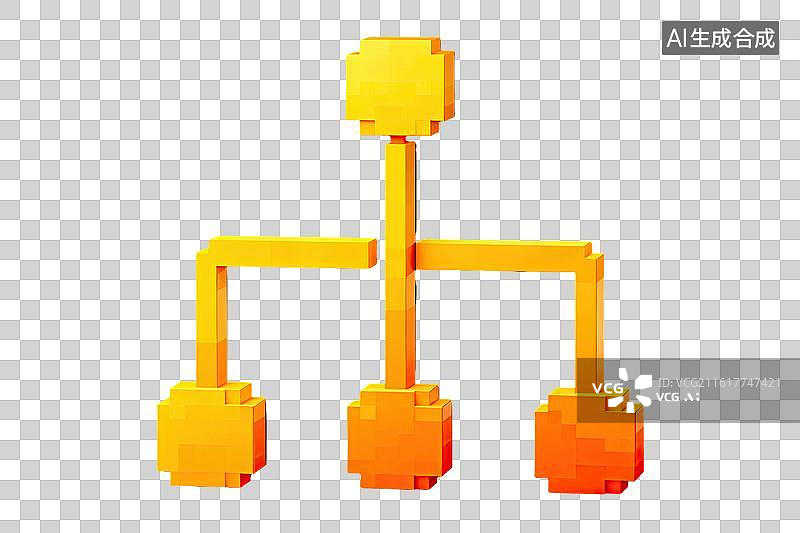 【AI数字艺术】橙色像素结构树状图图片素材