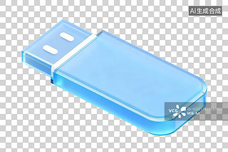 【AI数字艺术】蓝色发光的U盘特写图片素材