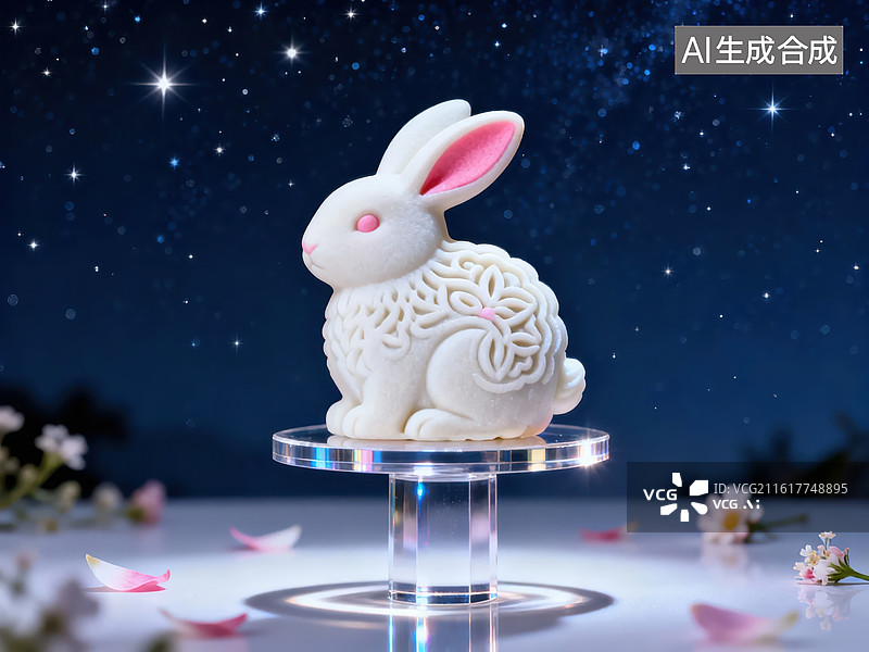 【AI数字艺术】玉兔造型甜点夜景展示图片素材