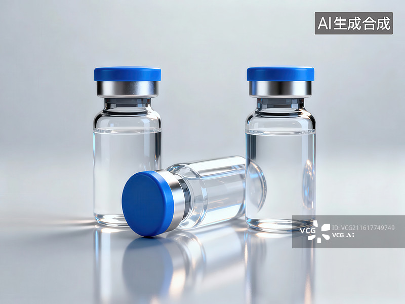 【AI数字艺术】三支蓝色盖药瓶静置展示图片素材