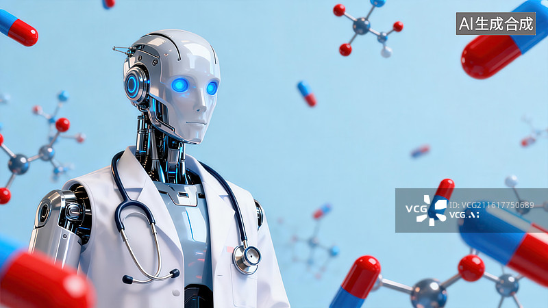 【AI数字艺术】机器人医生与药物分子图片素材