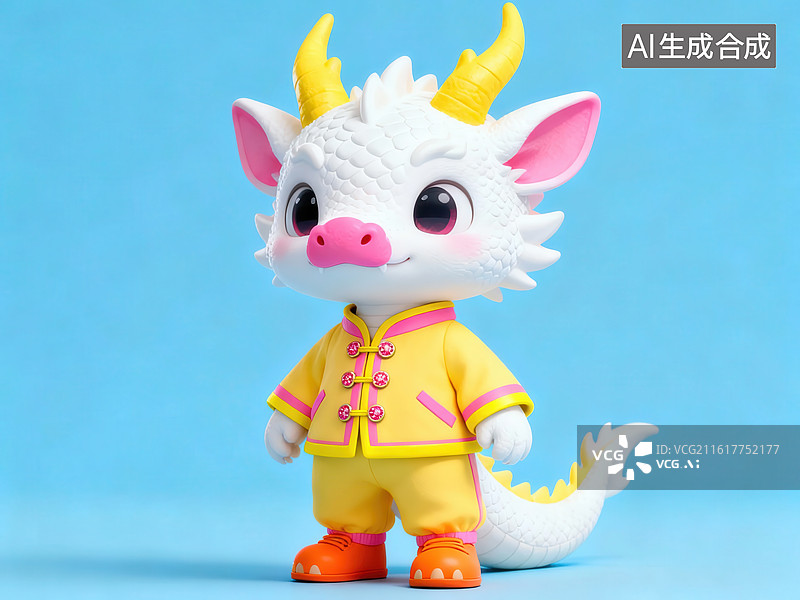 【AI数字艺术】卡通龙形玩偶穿黄色衣服图片素材