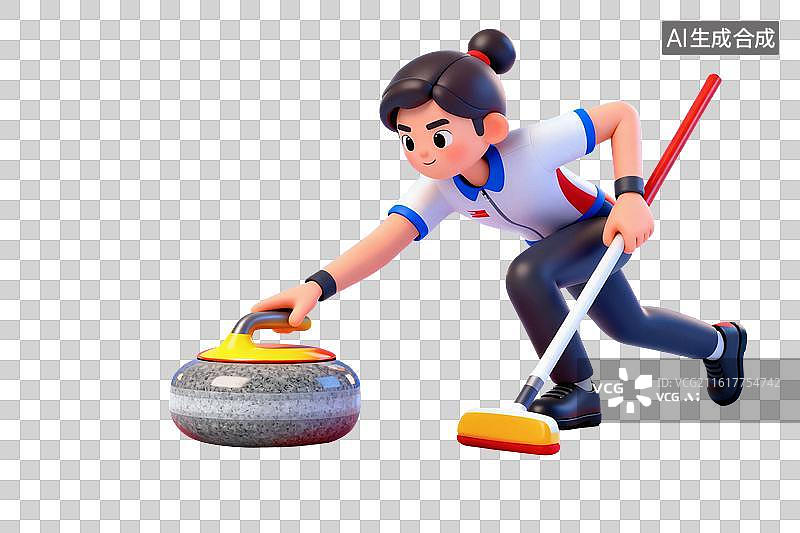 【AI数字艺术】卡通风格，冰壶运动员正在比赛PNG格式的免扣元素图片素材