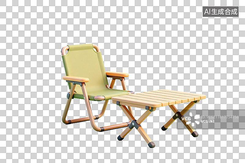 【AI数字艺术】卡通风格，露营桌子与露营椅PNG格式的免扣元素图片素材