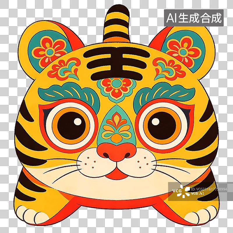 【AI数字艺术】可爱的布老虎国潮风年俗插画元素图片素材