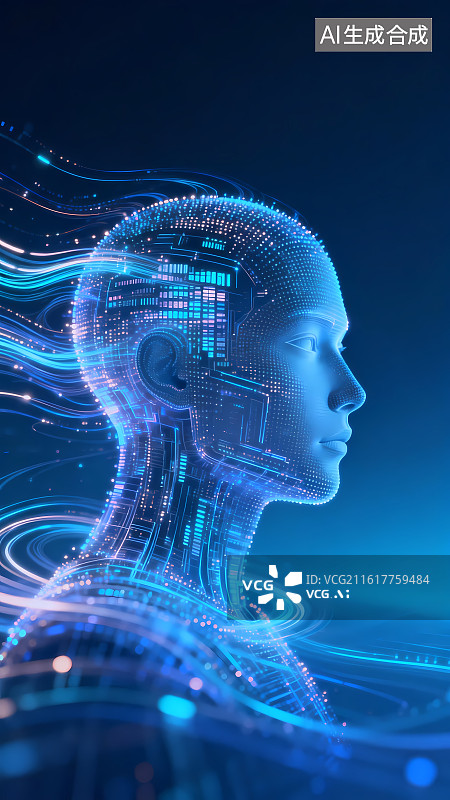 【AI数字艺术】未来人形机器人数字神经网络图片素材