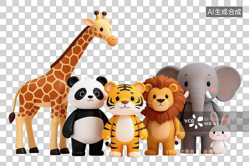 【AI数字艺术】卡通风格，并排站的几个小动物，动物保护宣传海报PNG格式的免扣元素图片素材