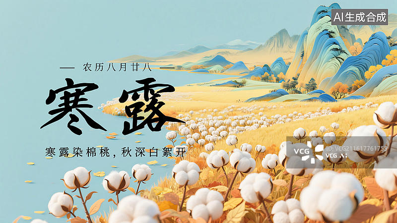 【AI数字艺术】二十四节气寒露国风3D海报模板图片素材