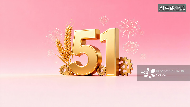 【AI数字艺术】金色数字51与麦穗装饰图片素材