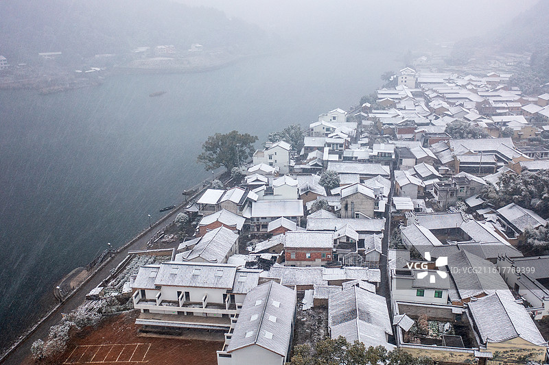 浙江省丽水市云和县仙宫湖云和湖雪后景色图片素材