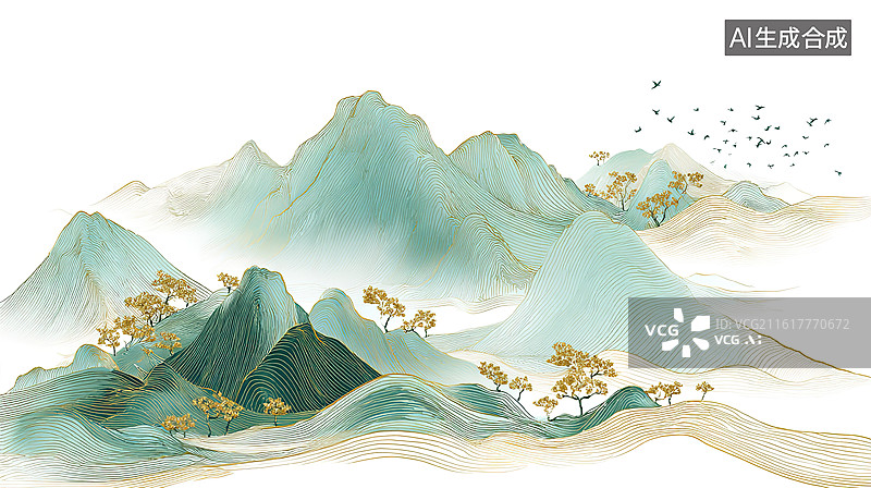 【AI数字艺术】山水画风的自然景观图片素材
