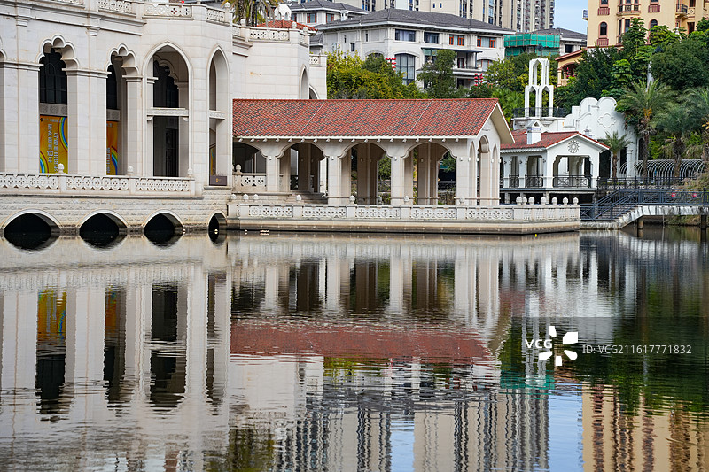 威尼斯水城客天下城市风光与水面倒影图片素材