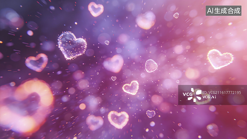 【AI数字艺术】浪漫粉紫爱心光斑背景图片素材