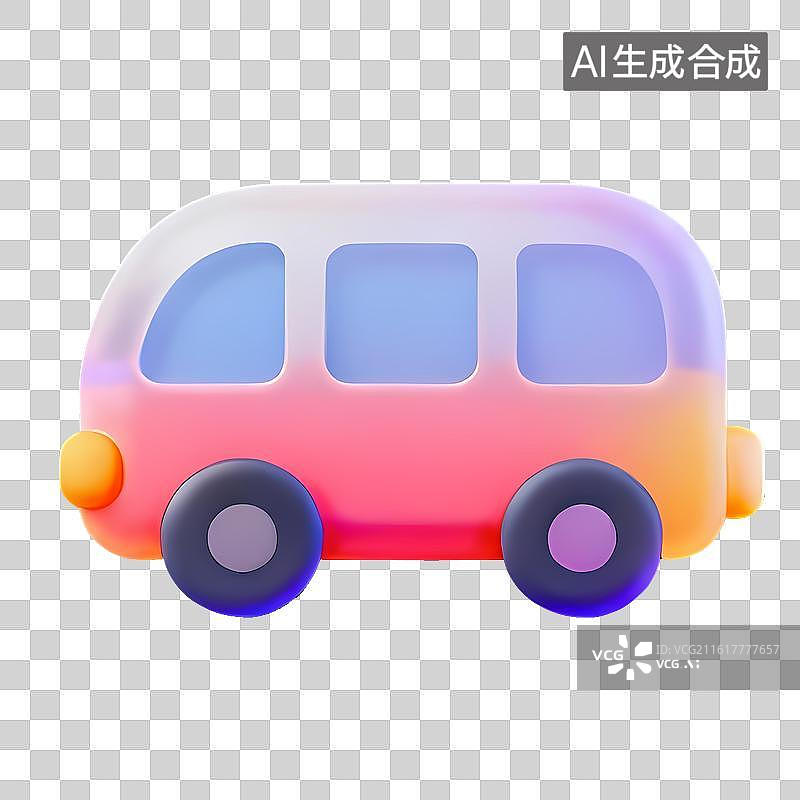 【AI数字艺术】公交车巴士轻拟物渐变卡通立体元素图片素材