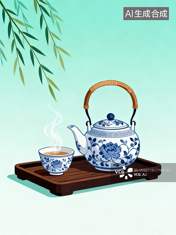 【AI数字艺术】古风茶具插画图片素材