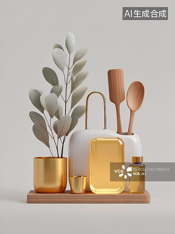 【AI数字艺术】简约风格的家居用品组合图片素材