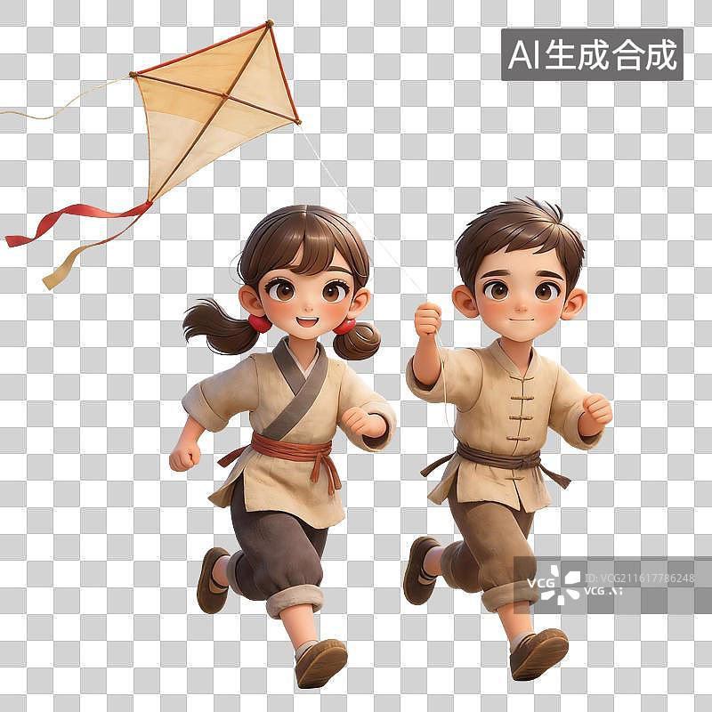 【AI数字艺术】3D卡通儿童放风筝图片素材