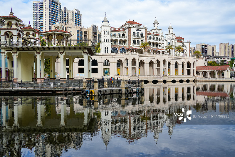 威尼斯水城客天下城市风光与水面倒影图片素材