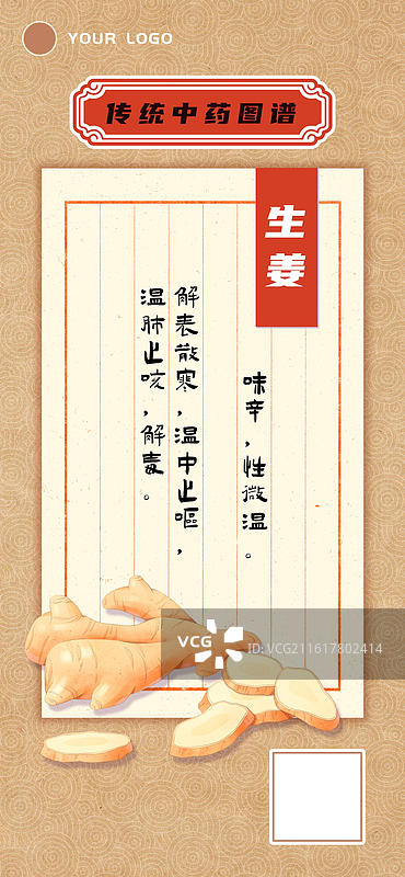 手绘生姜传统中药图谱卡片海报设计模板图片素材
