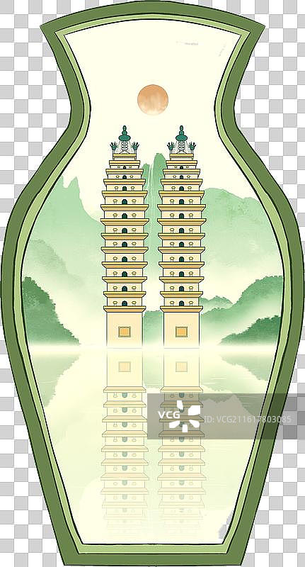 园林葫芦门山水框景-昆明东西寺塔图片素材